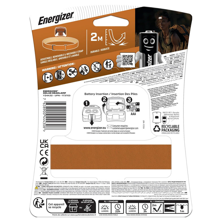 Energizer HDL40 Headlamp 500 Lumens Тод тусгалтай толгойн гэрэл