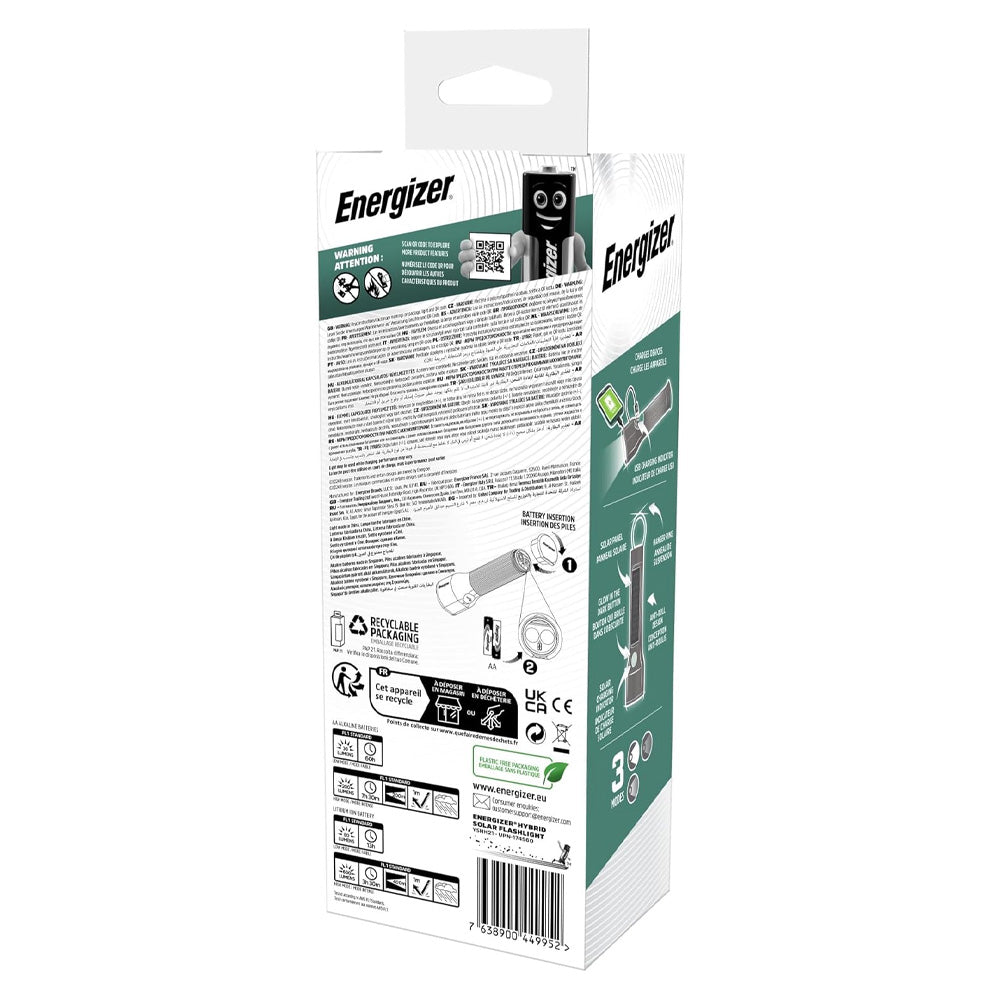 Energizer Hybrid Solar Flashlight 600 Lumens Нарны гэрэл, цэнэглэгч, зайгаар ажилладаг гэрэл