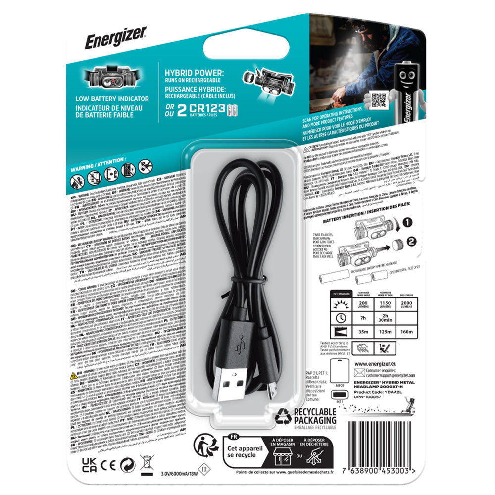 Energizer 2000XT-H Hybrid Metal Headlamp 2000 Lumens Гар чийдэн болдог, cоронзтой толгойн гэрэл