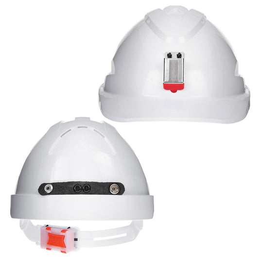 PRO CHOICE V9 Vented Hard Hat with Lamp Bracket and Pushlock Harness - White 9с, дардаг чангалагч, гэрэлний суурьтай каск