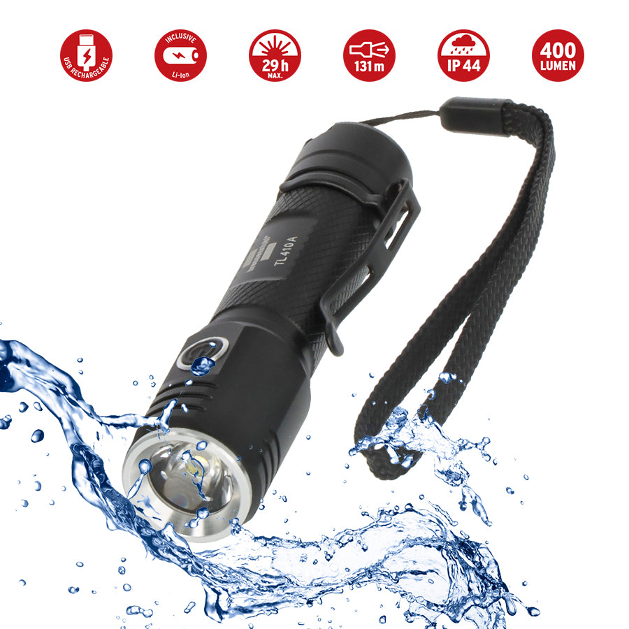 Rechargeable Torch LED LuxPremium 410 A/Flashligh "TL410A IP44" гар чийдэн, 400лм-тэй, +батарей USB